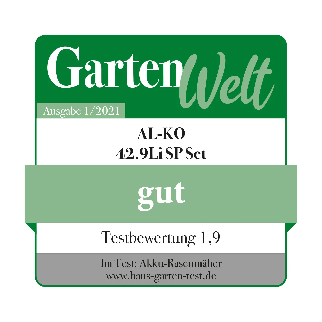 Testsiegel Gartenwelt | AL-KO 36 V Akku-Rasenmäher 42.9 Li SP Set